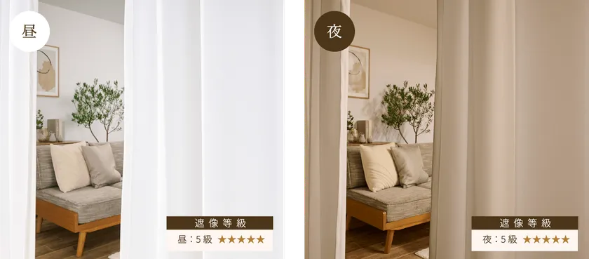 昼試験5級・夜試験5級を取得。昼間の視線はもちろん、夜に電気をつけた時も室内が見えにくい