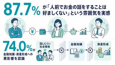 87.7％が「人前でお金の話をすることは好ましくない」という雰囲気を実感