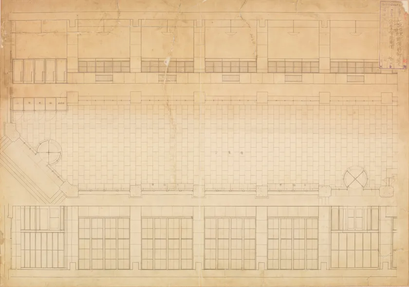 大阪中央郵便局図面より「参考10号公衆溜展開図縮尺１/50(製作年代不詳)