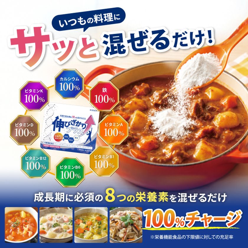 長引く猛暑で子どもの食生活管理に新たな課題　
夏バテによる「栄養不足」をカバーする
栄養補給食品「伸びざかりプラス」を新発売！