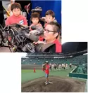 （上）ケーブルテレビでの番組制作体験（下）阪神甲子園球場での投球体験