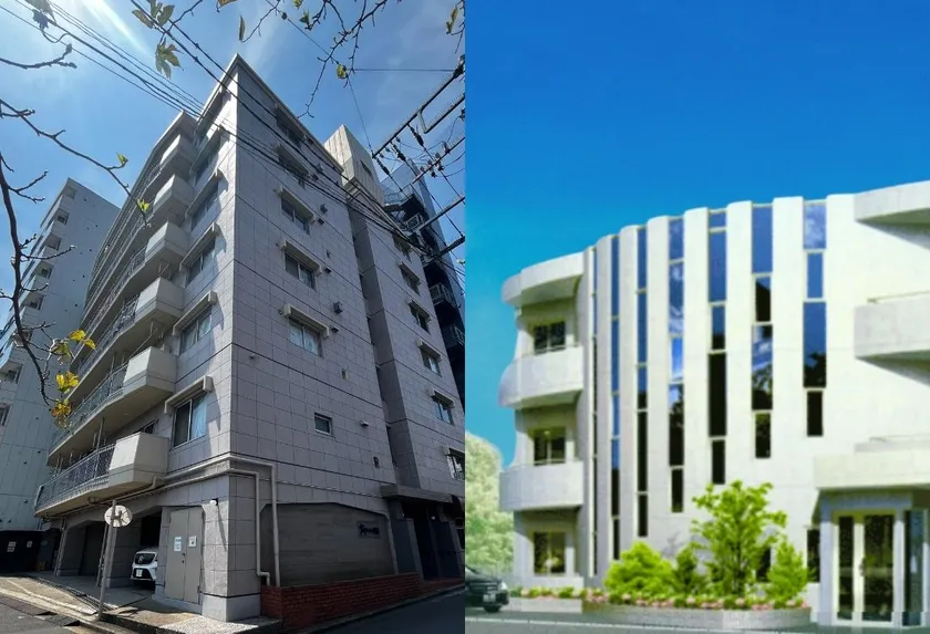 東日本橋防音実証施設外観&既存防音集合住宅外観