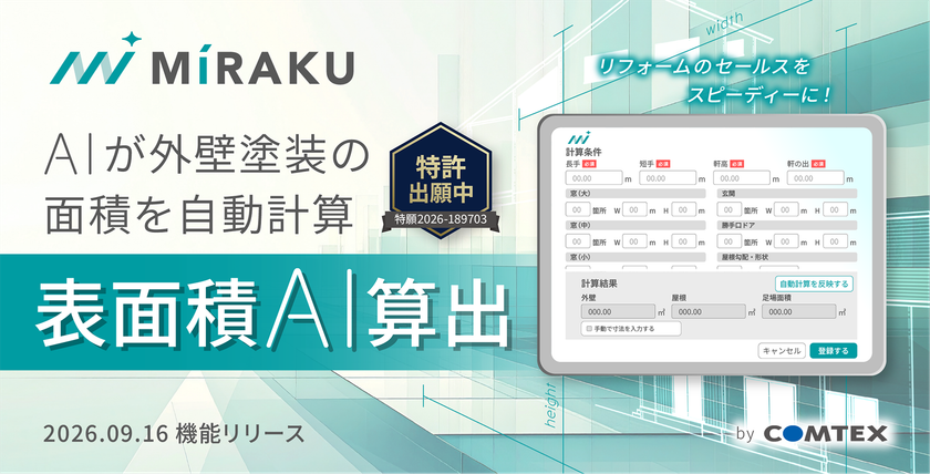 AIが図面から外壁の塗装面積を自動算出　
リフォーム営業支援サービス「MiRAKU」に新機能、
9月16日提供開始