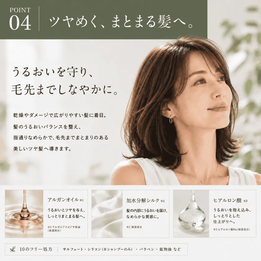 ツヤめくまとまりのある髪に