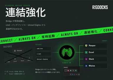 ▲ RIGDOCKS Bridge 2.1.0：起点が変わる ― Reaperを経由せず、必要なソフトへ直接橋渡し