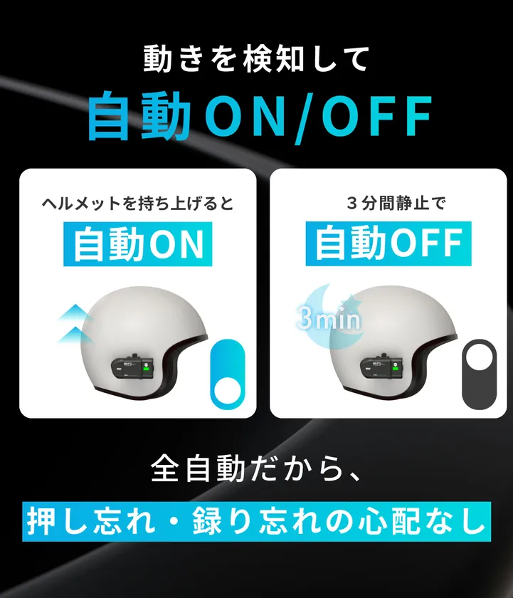 物理ボタン操作不要、装着だけで自動録画