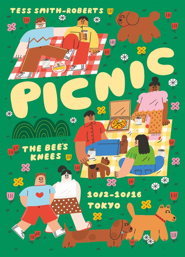 イギリス出身の
イラストレーターTess Smith Roberts(テス・スミス・ロバーツ)
の個展「PICNIC」が清澄白河の
The Bee's Knees Galleryにて開催