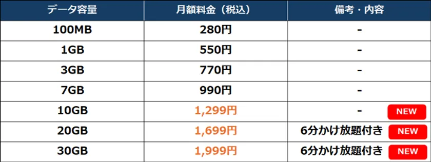 月額料金表