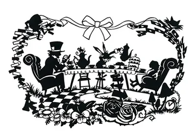 横山路漫「へんてこお茶会」（切り絵、2015年）