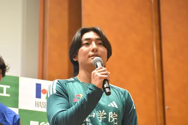 本大会へ向けての意気込みを語る、青山学院大学陸上競技部の池澤悠冬主務