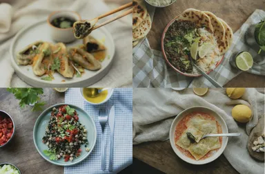[Edo(R)(エド)] を使用したレシピ(餃子、カレー、豆とキヌアのサラダ、ラビオリ)　日々の生活で気軽に取り入れられ使用の範囲も豊富