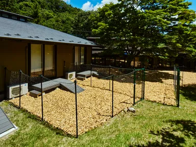 ウッドチップの専用ドッグラン