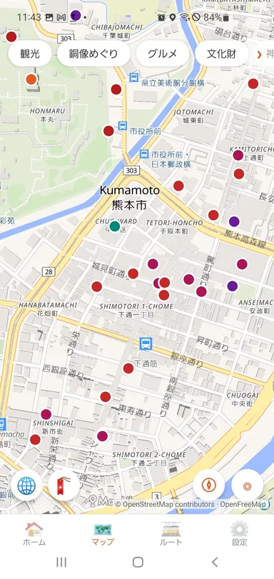 地図上の観光スポット
