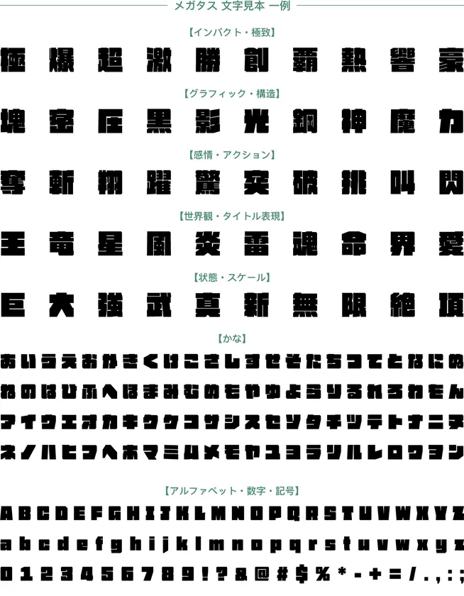ダイナフォント「メガタス文字見本一例」