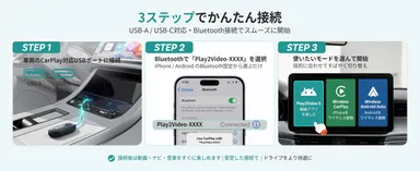 3ステップでかんたん接続！いつもの車で、すぐに楽しめる