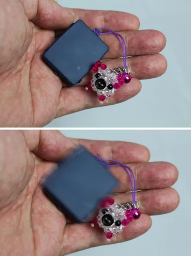 Tac-Touch(TM)ストラップ型装着 上：通常時 下：振動中