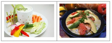 「こだわりバーニャカウダ」(写真左)、「グリーンCURRYのチキンヘッカ」(写真右)