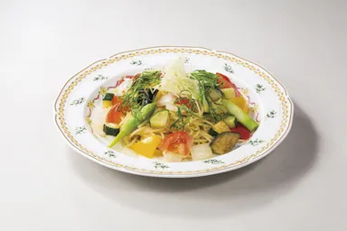 たっぷり生姜とごろごろ夏野菜の和風スパゲティ