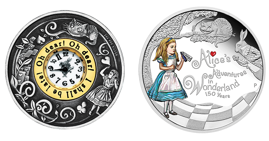不思議の国のアリス」発刊150周年の記念コインが登場～時計が埋め込ま