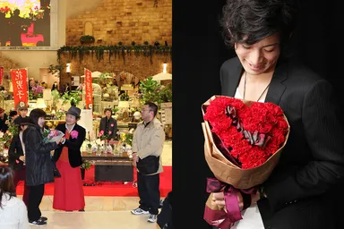 花男子とハート型花束