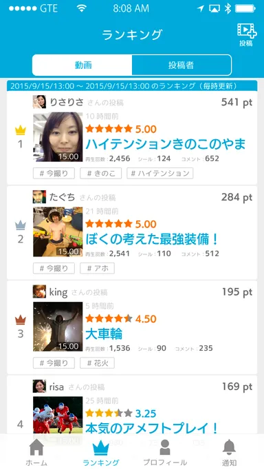 ★の数で人気動画が分かるランキング