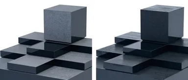 (左)通常の色合い　(右)打ち水後の色合い