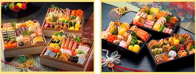 （右）和洋中三段重『橘』 ／ （左）和洋中三段重『桃華』