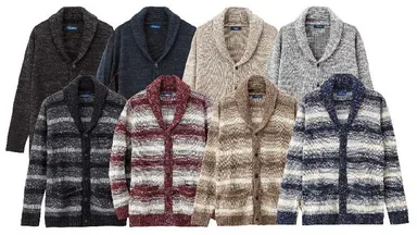 メンズ蓄熱加工ショールカーディガン