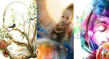 左：Eden(個人制作)、中：IKON(2010年 GALLERY ART POINTにて展示)、右：Dream On(個人制作)／おばま えりか