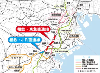 相鉄・JR直通線、相鉄・東急直通線路線図