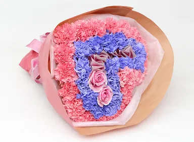 カーネーションとバラのハート型花束 ～ダブルハートVer.～2