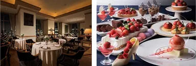 （左）25階レストラン「ソラメンテ」（右）スイーツビュッフェイメージ