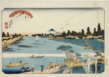 「江戸八景　隅田川の落雁」溪斎英泉画