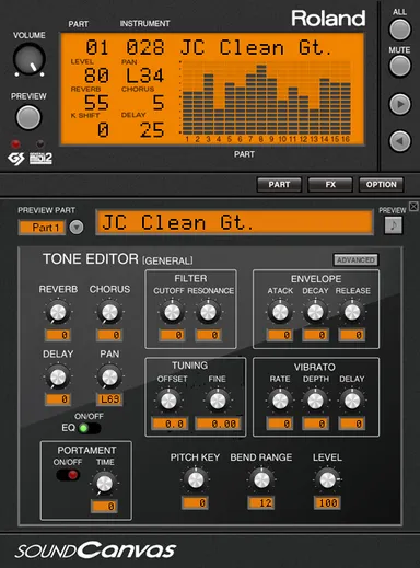 『SOUND Canvas VA』「TONE EDITOR」画面