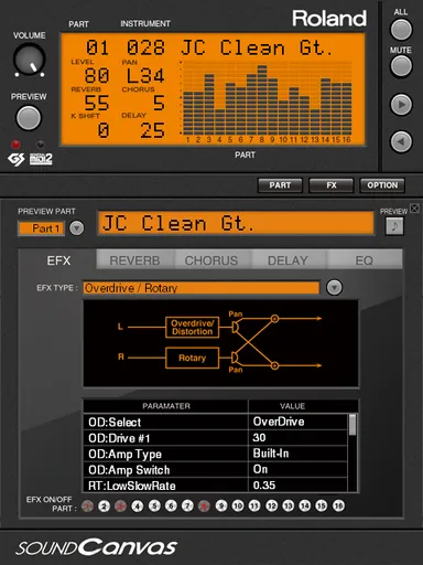 『SOUND Canvas VA』FX設定画面