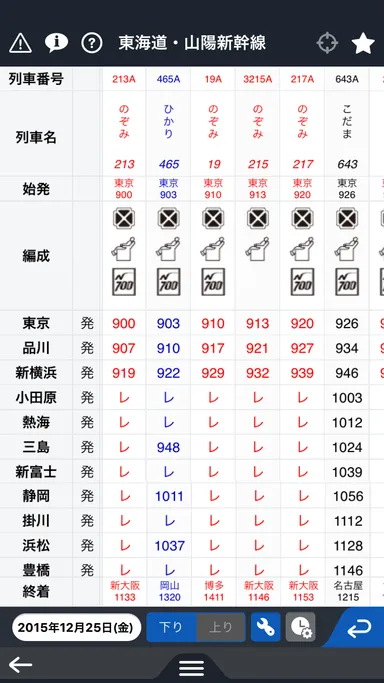 図1：時刻表画面