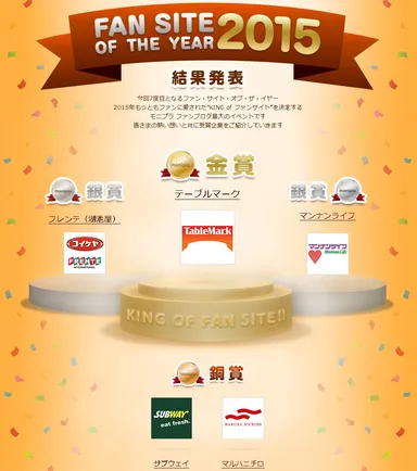 ファンサイト・オブ・ザ・イヤー2015　受賞企業