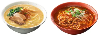 盛り付け例　(右)お水がいらない　ラーメン至鳳　(左)お水がいらない　ラーメン紅鷹