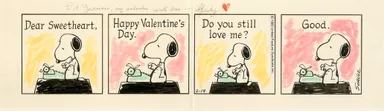 世界初公開の「ピーナッツ」原画 1985年2月14日 シュルツ氏がバレンタインデーに夫人に贈った原画