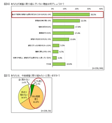 図6・何故減塩しないか　図7・今後減塩したいか