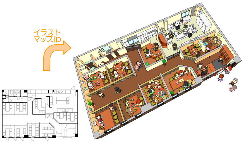 室内 オフィス 小さな飲食店から大型施設まで何でもイラスト化するイラストマップ作成サービス イラスト マップ Jp 開始 株式会社ペパレス製作所のプレスリリース