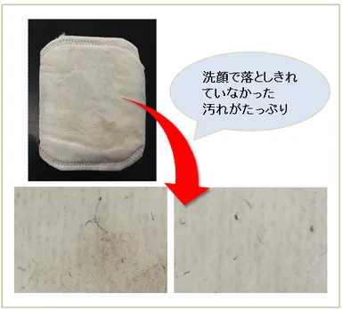 洗顔後、ふきとりケアをした後のコットン表面イメージ