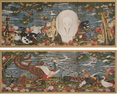 6.伊藤若冲筆「樹花鳥獣図屏風