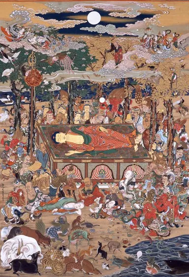 7.海北友賢筆「大涅槃図」（部分）