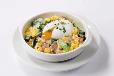 ペンネグラタン～とろーり卵添え