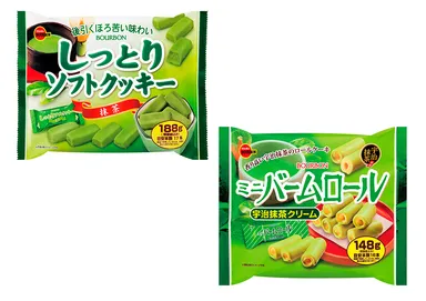 188gしっとりソフトクッキー抹茶、148gミニバームロール宇治抹茶クリーム