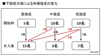 下肢筋力値による体操強度の変化