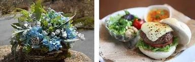 アジサイのアレンジイメージ　／　ビーフパティとチーズサンド