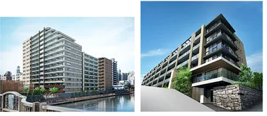 左＜ジオ深川住吉＞　右＜ジオ美しが丘二丁目ヒルズ＞　外観完成予想図