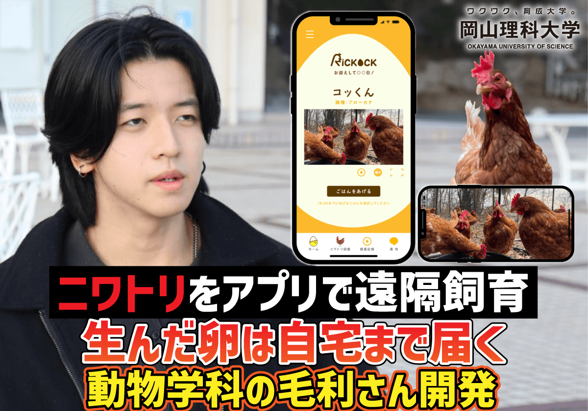【岡山理科大学】ニワトリをアプリで遠隔飼育 生んだ卵は自宅まで届く/動物学科の毛利さん開発
